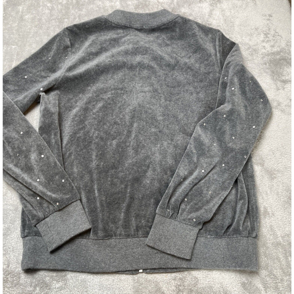 Michael Kors Grey Velour Rhinestone Studded Zip Up Jacket Bomber Women M - Picture 3 of 7